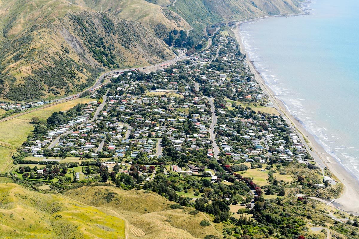 Paekakariki village aerial shot by Mark Coote