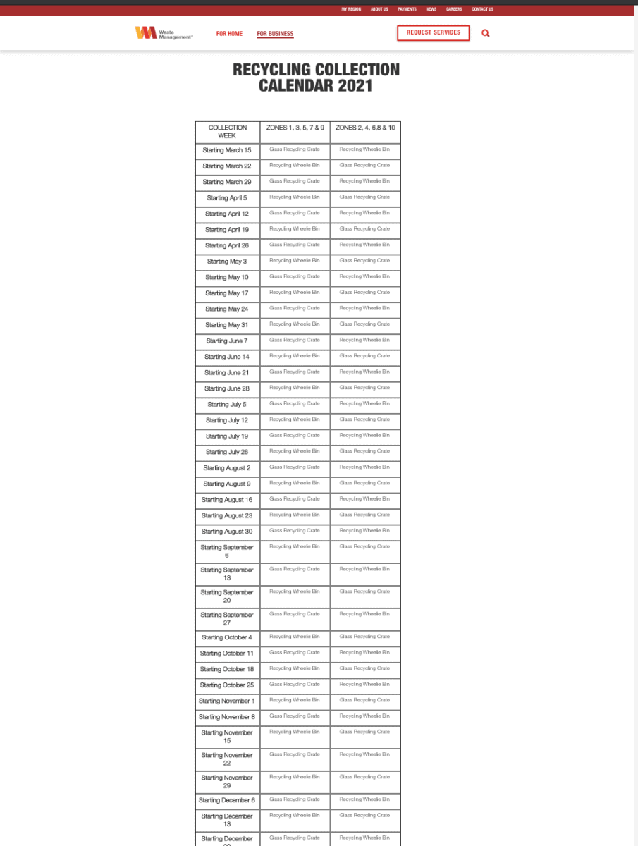 Waste management recycling schedule 2021 Paekākāriki.NZ