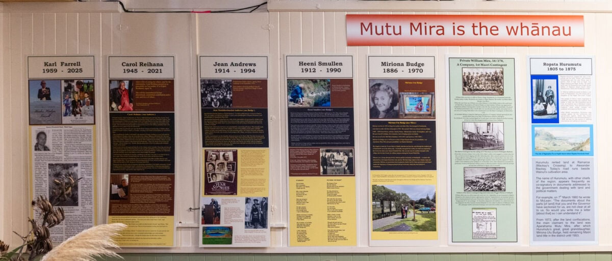History exhibit display of Māori and Pacific Islander leaders in Paekākāriki, showcasing local heritage and community history, with informative panels and historical photographs.