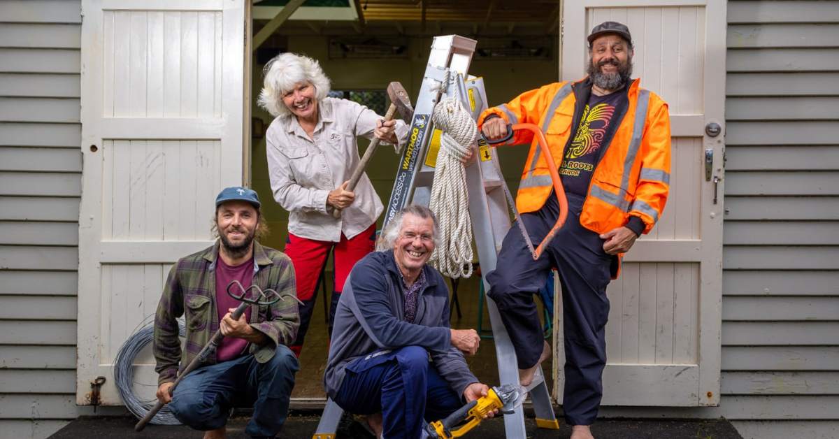 Paekakariki Tool Library Crew members LtoR: Rene Davies, Doris Zuur, Paul Hancock and Daniel McMillan